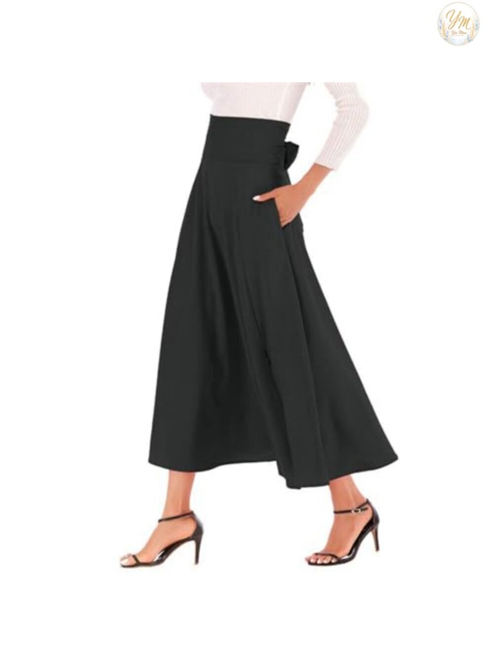High Waist Pleated Maxi Skirt with Pockets Split Flowy Casual Skirt